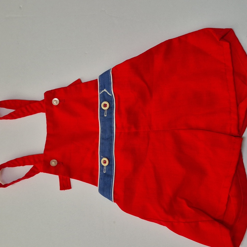 Vintage Merry Capers Stoneware Baby Overalls Shorts Red 18M